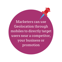 Marketers can use Geolocation through mobiles to target users near a competitor, your business or promotion-1