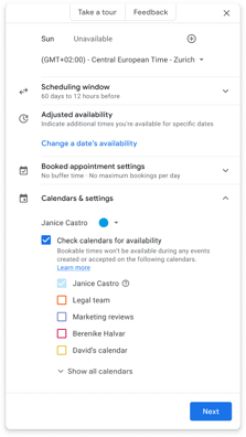Select Check calendars for availability