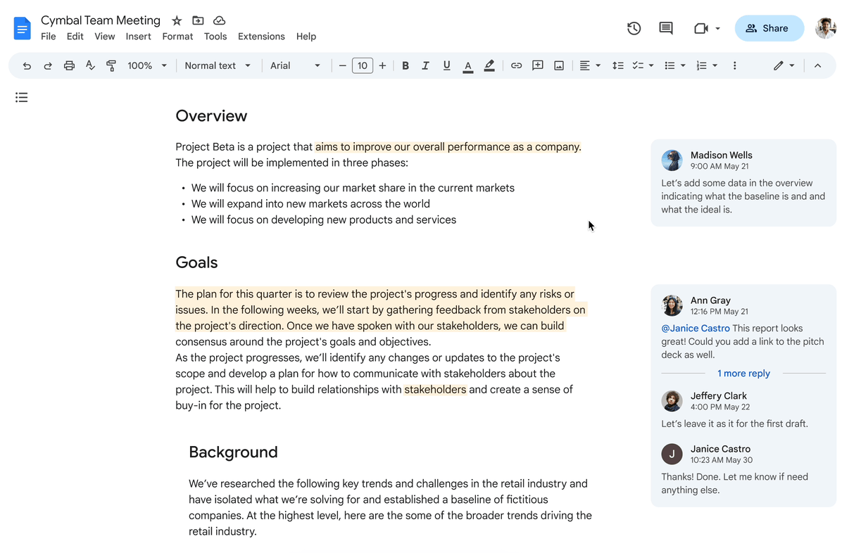 manage comments in Docs