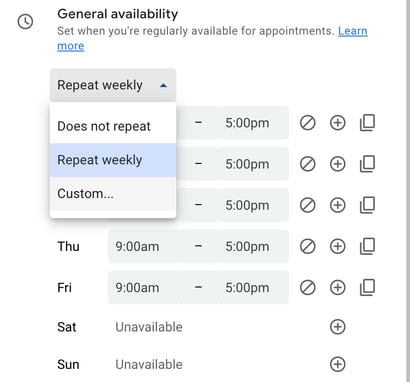 option to designate a custom weekly recurrence